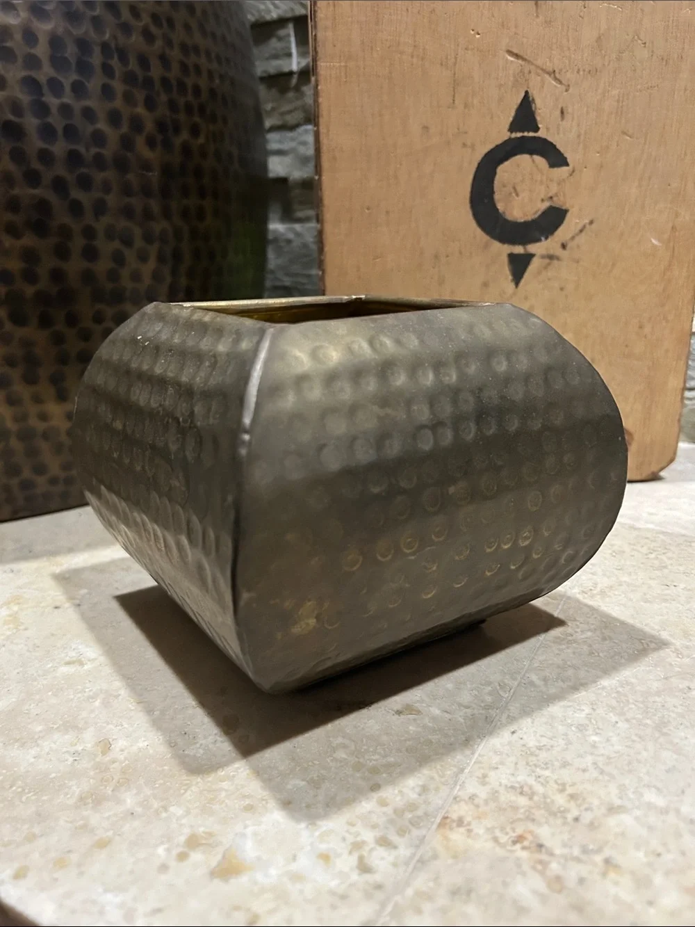 vintage hammered brass planter made in India